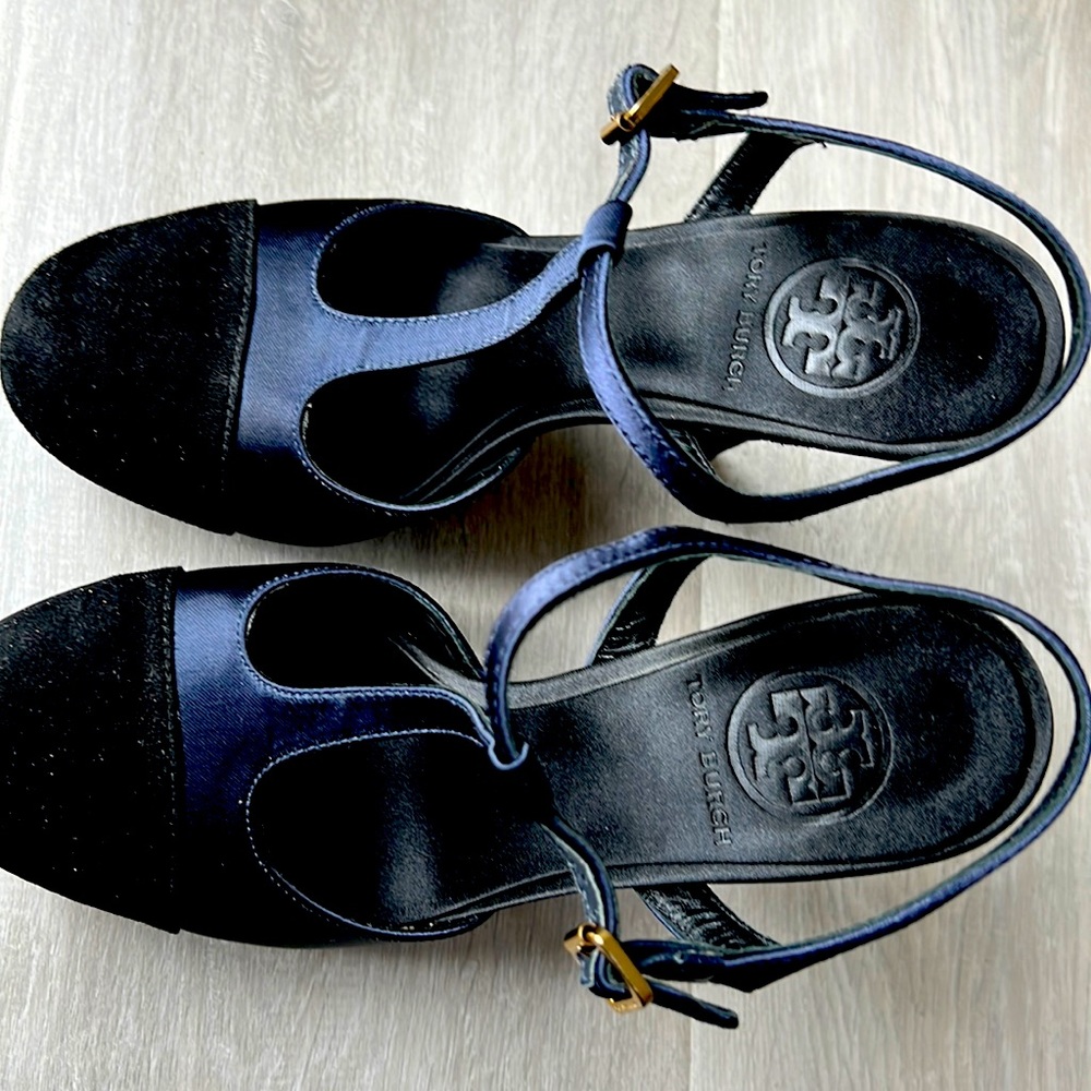 Tory Burch 6.5 M Blue black velvet and silk shoes